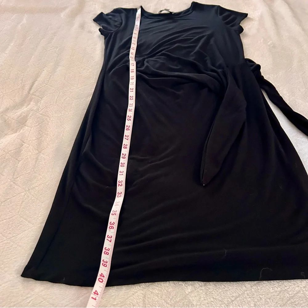 Magaschoni Knit Short Sleeve Midi Dress with Side Tie Waist Black size Large - Picture 7 of 10